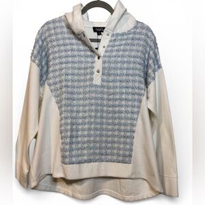 GiGiO White Women's Sweatshirt Hoodie Fleece Metallic Blue/Silver Weave